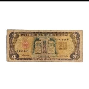 Vintage Dominican Republic 20 Pesos Oro Banknote Series A79314148U Free Shipping